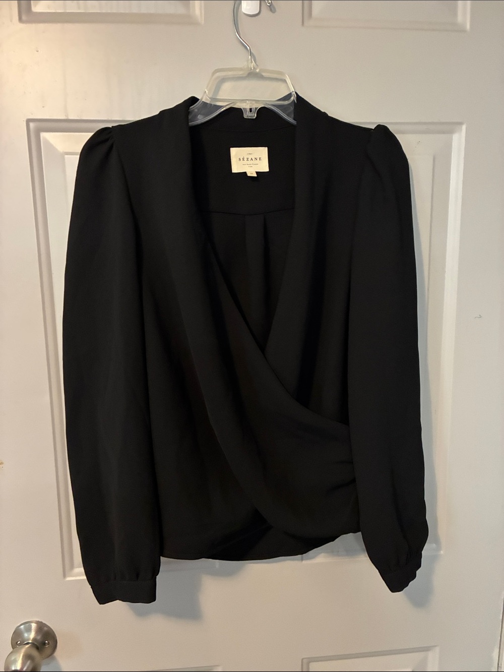 Sezane Abelia Black Draped Wrap Blouse